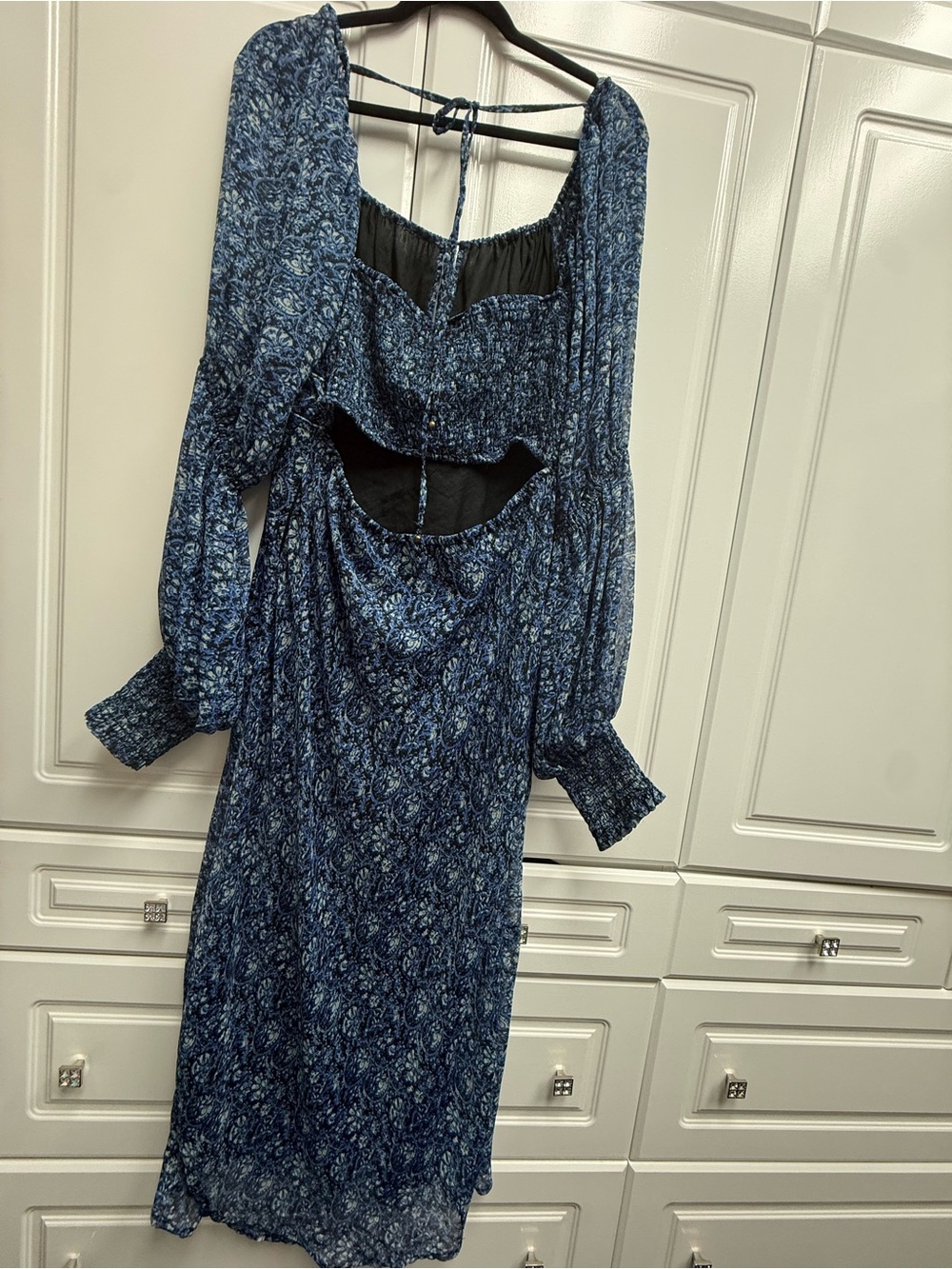 Free People Blue Floral Midi Dress with Smocked Bodice - Picture 5 of 7